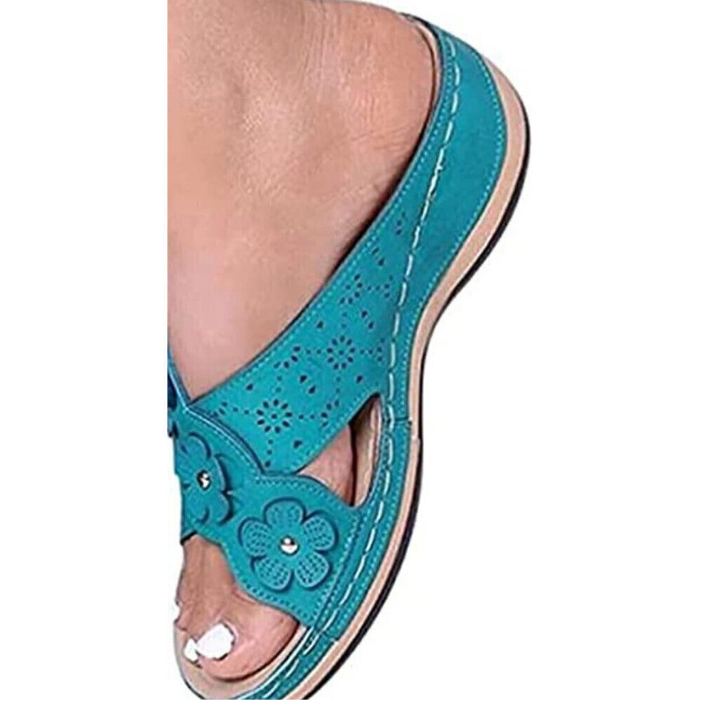 Floral Casual Wedge Sandals In Blue - Picture 4 of 5